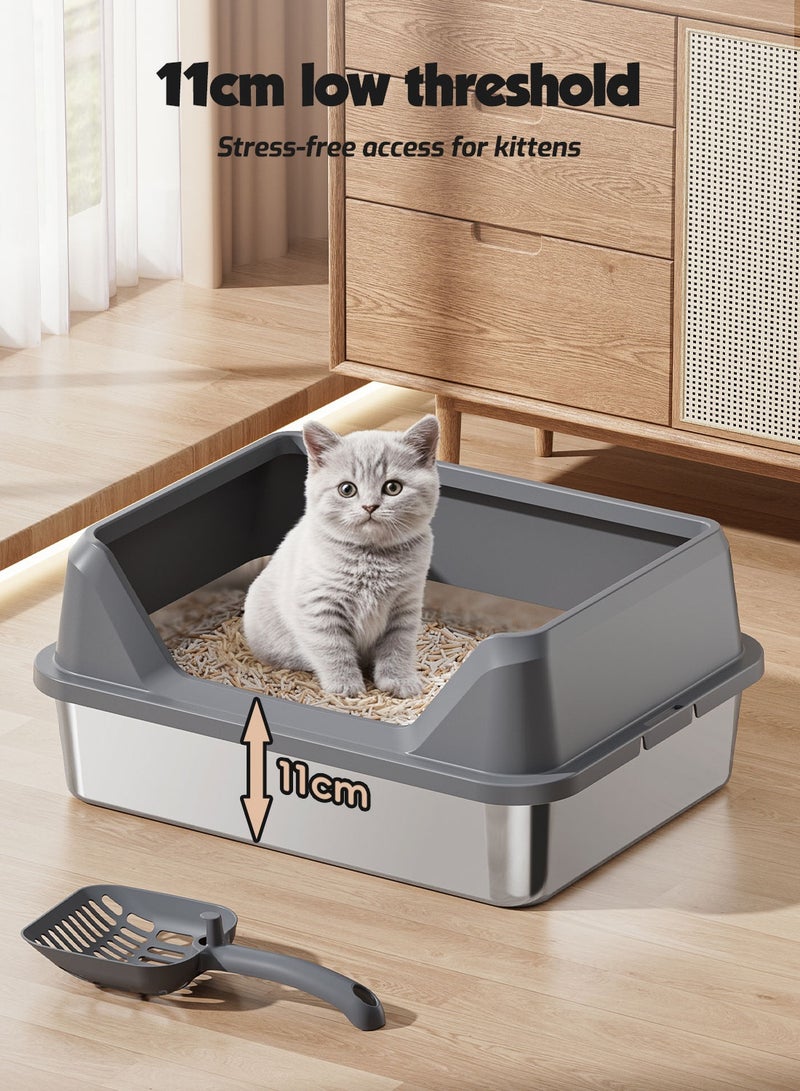 كيدل صندوق رمل قطط من الفولاذ المقاوم للصدأ مع حوض معدني ذو جوانب عالية لحيوانات صغيرة مع مجرفة غير لاصقة - Image 3